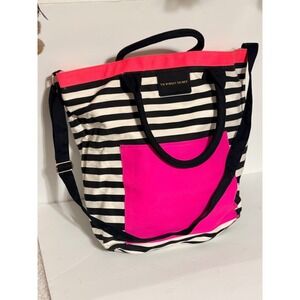 Victoria's Secret Striped Tote Bag Black White Canvas Large Y2K Collectible